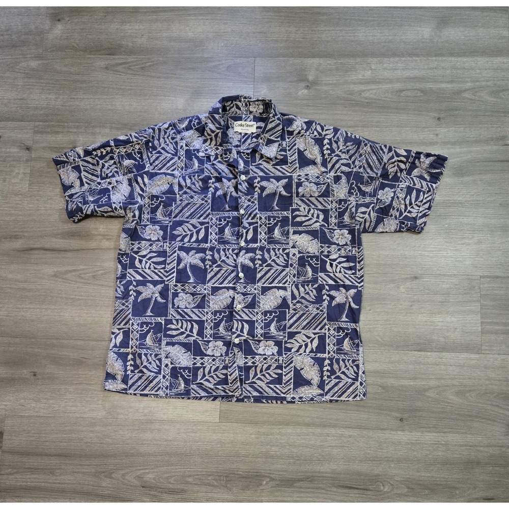 Cooke Street Honolulu Mens XL Hawaiian Aloha Shirt Blue Vacation Resort Tropical